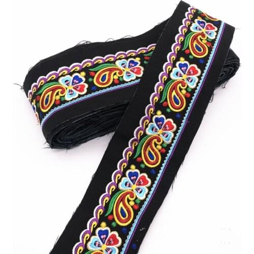 1yard Retro Ethnic Embroidered Flower Ribbon DIY Clothing Lace Trim Sewing Webbing Home Textile Decorative Accessorie