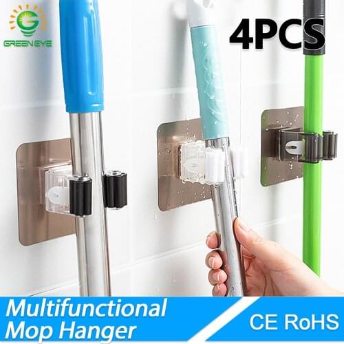 2/4pcs Adhesive Multi-Purpose Hooks Wall Mounted Mop Organizer Holder RackBrush Broom Hanger Hook Kitchen bathroom Strong Hooks