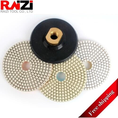 Raizi 1 Set 3 step polishing pads with backer pads for free, 4 inch granite marble diamond sanding disc