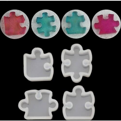 4Pcs Puzzle Gemstone Crystal Mold Silicone Mould DIY Jewelry Pendant Making Tool R58E