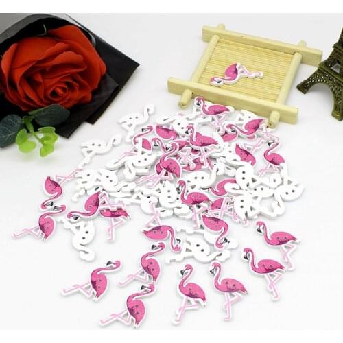 50pcs/lot 2-hole Flamingo Printed Wooden button Sewing Scrapbooking supplies for Crafts DIY Scrapbooking Accessories
