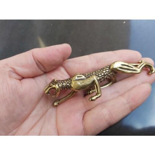 Antique Pure brass statue copper ORNAMENT Religious Cheetah status Figurines leopard