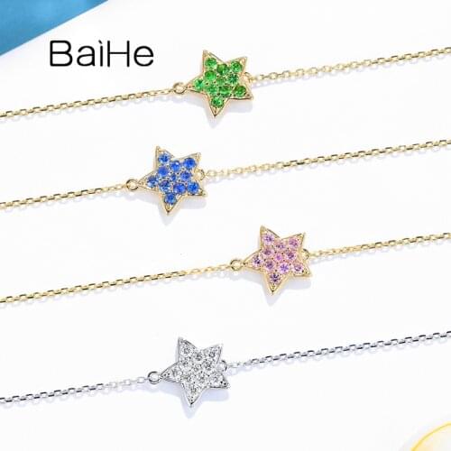 BAIHE Solid 18K White/Yellow Gold 0.18ct Natural Pink sapphire/sapphire/Tsavorite/diamond браслет Fine Jewelry Bracelet Women