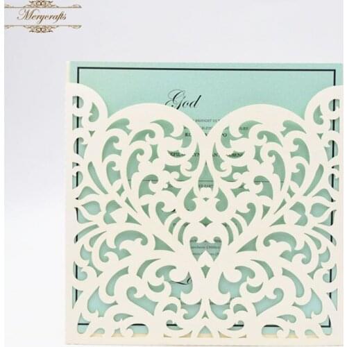 Beige cream laser cut pocket wedding invitation card