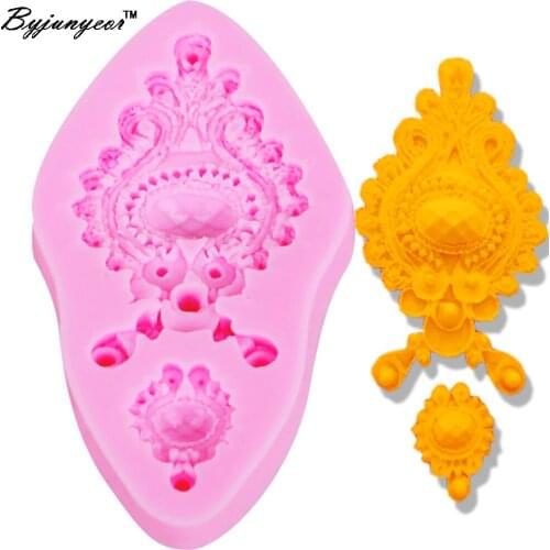 Byjunyeor F1204 Vintage Flower Gem UV Resin Silicone Mold Fondant Chocolate Candy Lollipop Crystal Epoxy Soft Clay Bake Tool
