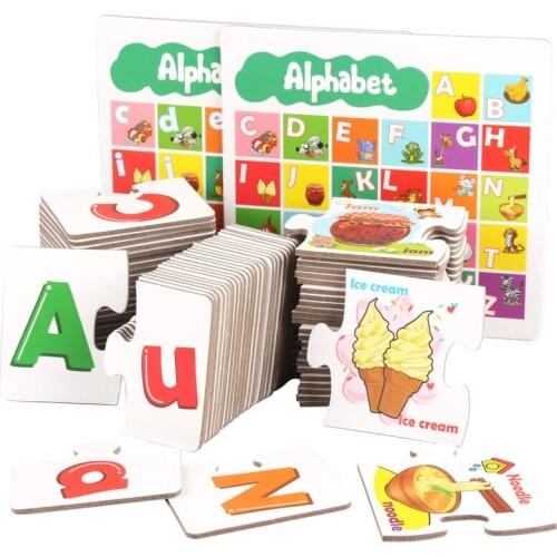 Wooden toys English letter cards 26 alphabet matching Childrens Learning early Education card toys with box Colorful Puzzles