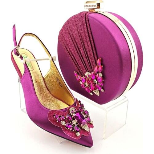 2021 Italian Design Purple Color Elegant Women Shoes and Bag Set With Sepcial Butterfly-Kont Style Colorful Crystal Decoration