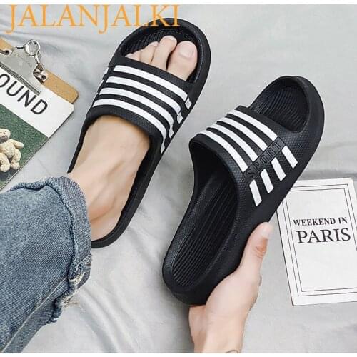 JALANJALKI Fashion Women Shoes Flat Sole Non-slip Men Slippers EVA Outdoor Gingham Femal Sandals Male Flip-flops Basic Shoes