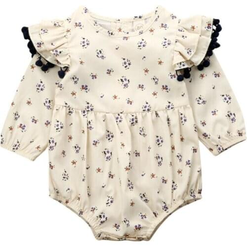 Infant Baby Girl Boys Long Sleeve Flower Print Tassel Jumpsuits Bodysuit Clothes Outfit 0-2Y