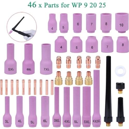 46Pcs TIG Welding Torch Stubby Gas Lens For WP9 WP20 TIG Back Cap Collet Bodies Spares Kit Durable Practical Accessories