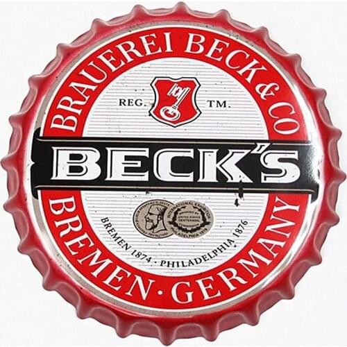 Bottle Cap Shaped Metal Beer Wall Decor for Bar Metal Tin Sign for Painting Bars Plaque Poster