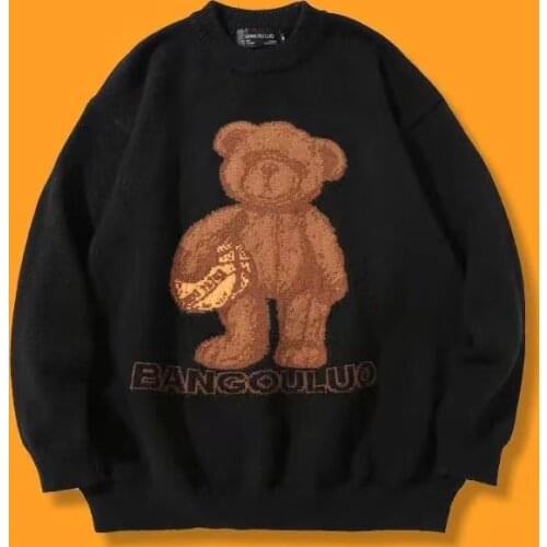 Fashion Lovely Bear Sweater Men and women 2021 Winter Pullover Couples Sweaters Oversized Student Sweater Black popular tops