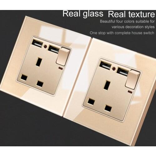 UK 1-4 Gang 1 Way 2 Way Wall Light Push Button Switch 146 Type 13A with USB Socket Tempered Glass Panel