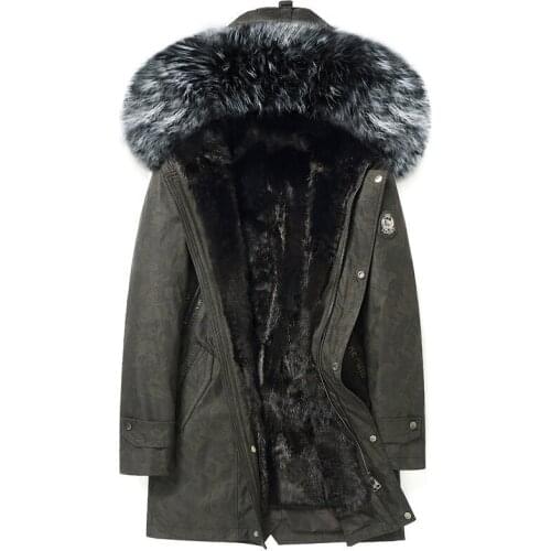 Real Coat Winter Jacket Natural Mink Liner Warm Parka Men Big Fox Fur Collar Long Coats Plus Size 5xl Chaqueta Y1613