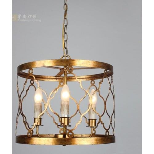 Neo-classical hollowed out golden iron chandelier restaurant American country round bedroom staircase cafe lamp