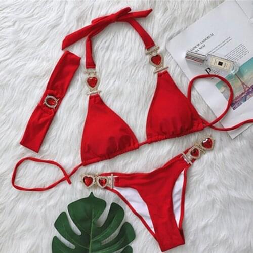 2021 New Jewelled Rhinestone Bling Diamond Bikini Women Swimwear Female Swimsuit 3 pieces Bikini set Bather Bathing Suit Swim