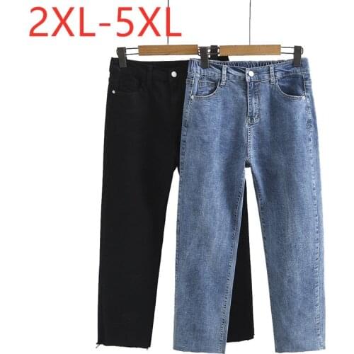 New 2021 Ladies Spring Summer Plus Size Cropped Jeans For Women Large Slim Elastic Cotton Pocket Blue Denim Trousers 3XL 4XL 5XL