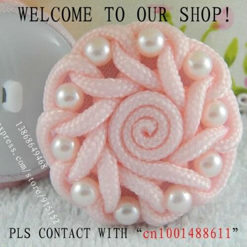Plastic Hand made Fashion Beads Button 42MM, Pink Shank Pearl Button 5Pcs/lot Decorative Hat dress bag shoes Free shipping