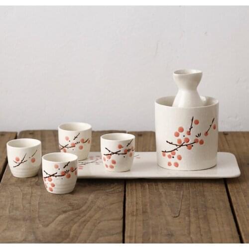 Japanese wine warmer sake small wine pot ceramic sushi restaurant creative white rice wine cup tray set barware drinkware