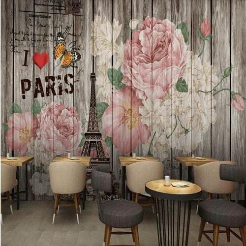Drop Shipping Photo Wallpaper Retro Floral Paris Tower Decorative Background Wallpaper Restaurant Living Room Bar Custom Mural