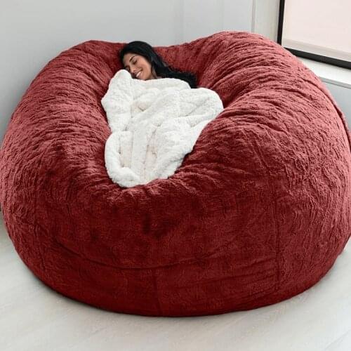 Dropshipping 200cm Giant Fur Bean Bag Cover Big Round Soft Fluffy Faux Fur BeanBag Lazy Sofa Bed Cover Living Room Furniture