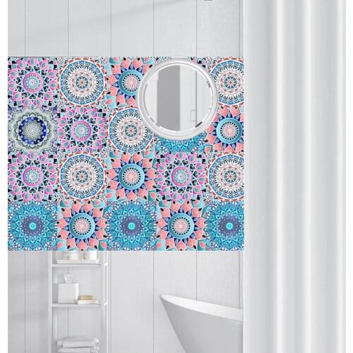 Mandala Style PVC Waterproof Bathroom Kitchen Room Tile Stickers Tiles Wall Sticker Moisture Proof Wallpaper Simulation Tiles