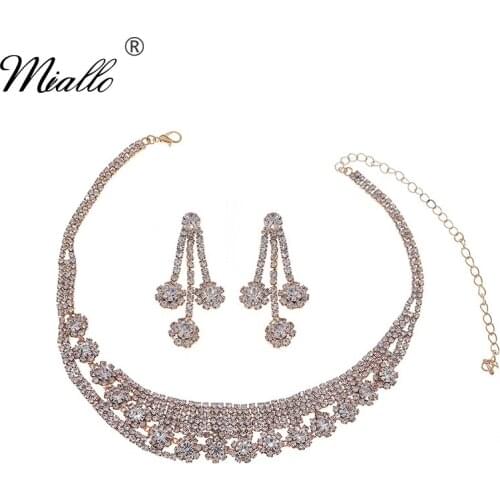 QYY Fashion Bridal Jewelry Sets Gold Color Rhinestone Wedding Necklace and Earrings Set for Women Accessories Bride Prom Gifts