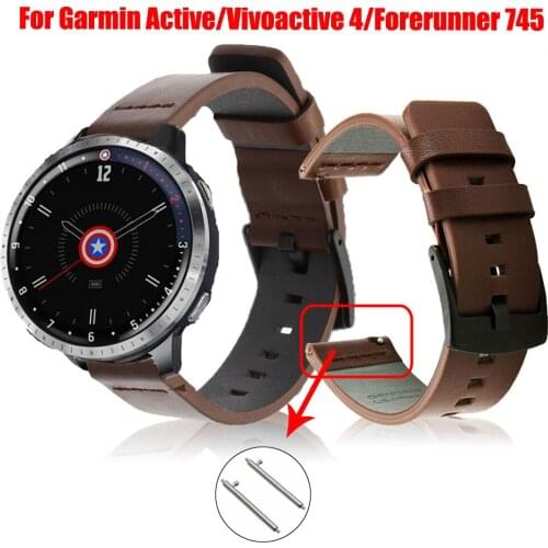 22MM Leather Watchband For Garmin Vivoactive 4 / Vivomove Venu 2 / Fenix Chronos/Forerunner 745 Active Strap Bracelets WatchBand