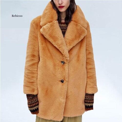 Winter Female New Rabbit Fur Coat Women Thick Warm Turn Down Collar Faux Fur Jacket Fashion Fluffy Loose Long Sleeve Parka Women