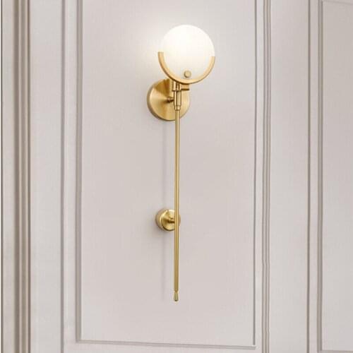 Postmodern wall lamp marble iron lampshade Led lighting lamp background home Nordic retro long wall golden light luxury