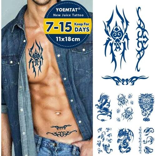 Juice Lasting Ink Tattoos Body Art Waterproof Temporary Tattoo Sticker Sexy Waist Totem Tatoo Arm Fake Belly Chest Tatto Men