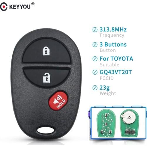 KEYYOU Replacement 315Mhz 2+1/3 Buttons Remote Smart Car Key GQ43VT20T For Toyota Sequoia Sienna 2008 2009 2010 2011 2012