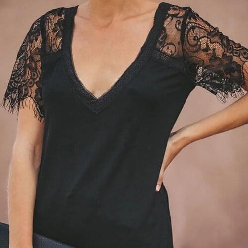 Women T-shirt Short-sleeved Loose Casual Soft Splicing Irregular Cuff Blouse for Home