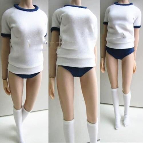 In Stock 1/6 Female Student Sportswear Sports Short Sleeve Shorts Pants Stockings for 12'' Action Figure Body