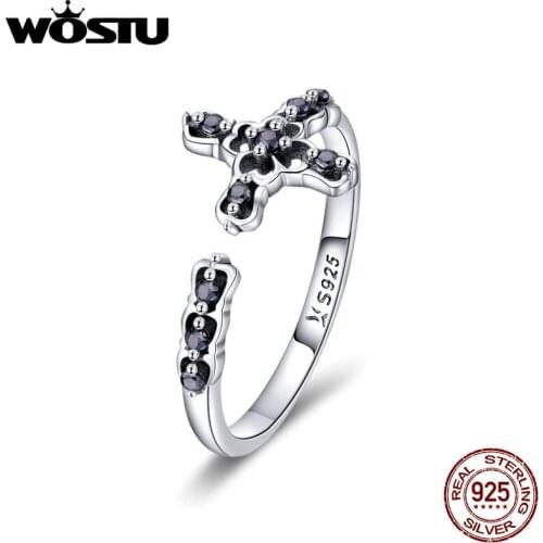 WOSTU Authentic 925 Sterling Silver Lucky Cross Belief Finger Rings For Women Vintage Ring Anel Jewelry Gift CQR447