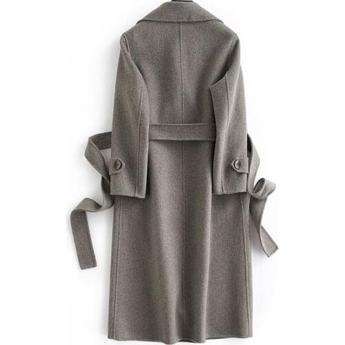 Women Wool Coat Autumn Winter Long Jackets With Belt Women Double Sided Trench Coats casaco feminino LX2483