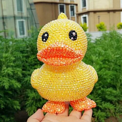 16cm Yellow Duck All Rhinestones Figurine Handmade Cartoon Coins Box Kawaii Living Room Decoration Kids Birthday Gift Desk Decor