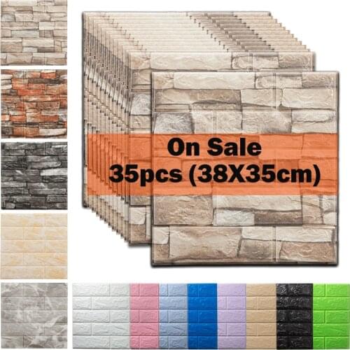 30/35pcs Decoractive 3D Wall Stickers Self Adhesive Foam Panels Home Decor Living Room House Decoration Bathroom Brick Sticker