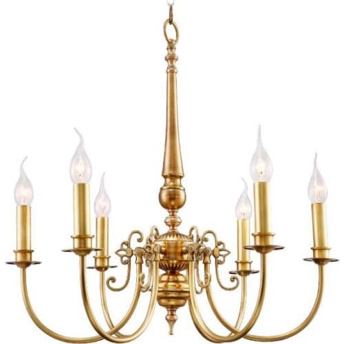 Cafe Kitchen Antique 6-arm Led candle light Chandelier Living Room foyer Full Copper hanging lamp American rustic Chandeliers