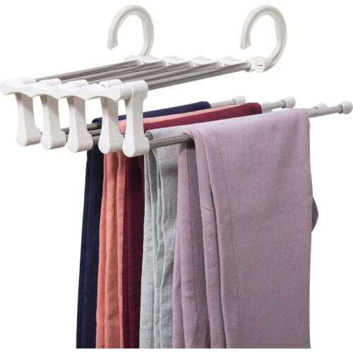 White Metal No Trace Fold Tie Scarf Pants Hanger Multiple Shots Trousers Hangers Organizer Multi-layer Closet Wardrobe Belt Hook