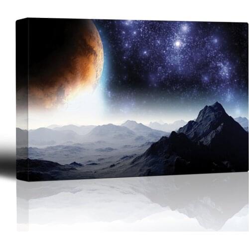 No Framed Universe And Mountain Landscape Oil Painting Printed on Canvas Planets Scenery Posters for Living Room Decoration