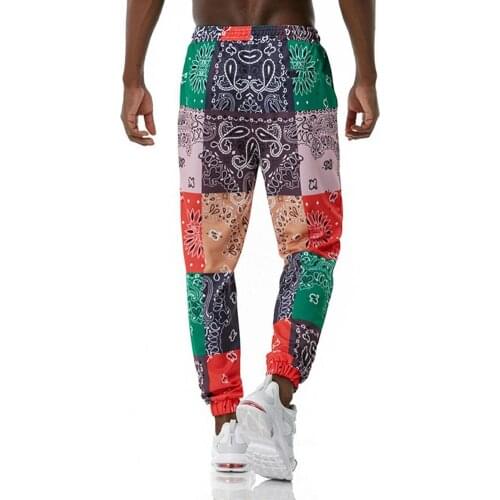 Summer Men Pants Sports Pants Vogue Mid Rise Quick Drying Paisley Print Drawstring Fitness Ankle Tied Loose Trousers Men