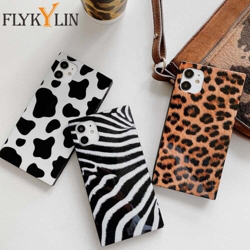 Fashion Animal Pattern Suqare Phone Cases For iPhone 12 Pro Max 11 Pro 7 8 Plus X XR XS Max Zebra , Leopard , Cow Pattern Coque