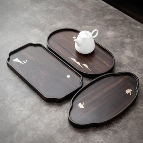 Solid Wood Tea Tray Ebony Chinese Tea Tray Household Dry Soak Tray Simple Pu'er Tea Tea Set Tray Tea Ceremony Accessories