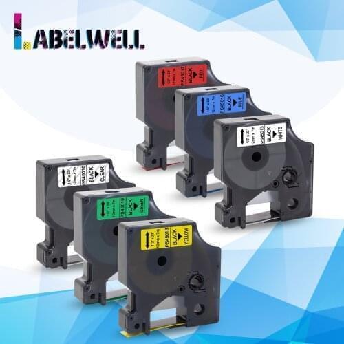 Labelwell 6pcs 12mm*7m 45013 for Dymo D1 45013 45010 Labeling Tape Mixed color for Dymo Label Manager 160 280 210 label maker