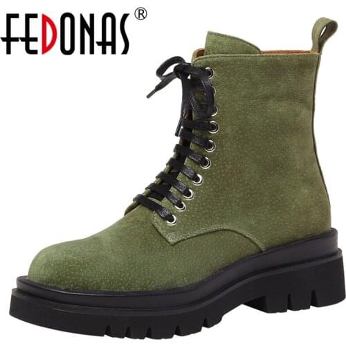 FEDONAS Round Toe Ankle Women 2021 Winter Genuine Leather Chunky Heels Pumps Female Cross Tied Newest Working Prom Shoes Woman