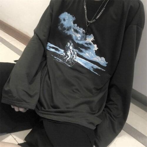 2021 Cool Print Japan Harajuku Tops Black Hip Hop Tshirt Streetwear Men Women Spring Couple Long Sleeve Loose T Shirt Males