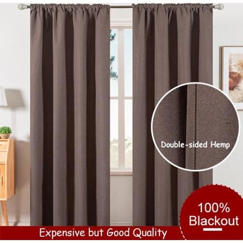 Quality Curtains 100% Blackout Curtains for Living Room Bedroom Kitchen Window Treatment Home Decor Brown Grey Blue Hemp Curtain