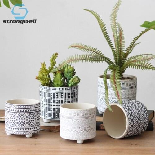 Strongwell Ceramic Flower Pot Desktop Succulent Plant Potted With Foot Indoor Balcony Home Decoration Ornaments Flowerpots