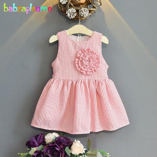 2-6Years Summer Kids Clothes Korean Fashion Stripe Flower Cotton Sleeveless Pink Princess Dress For Baby Girls Dresses BC1877-1